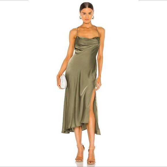 Astr Dresses & Skirts - ASTR the Label Gaia dress midi slinky slip slit sage green strappy new Medium
